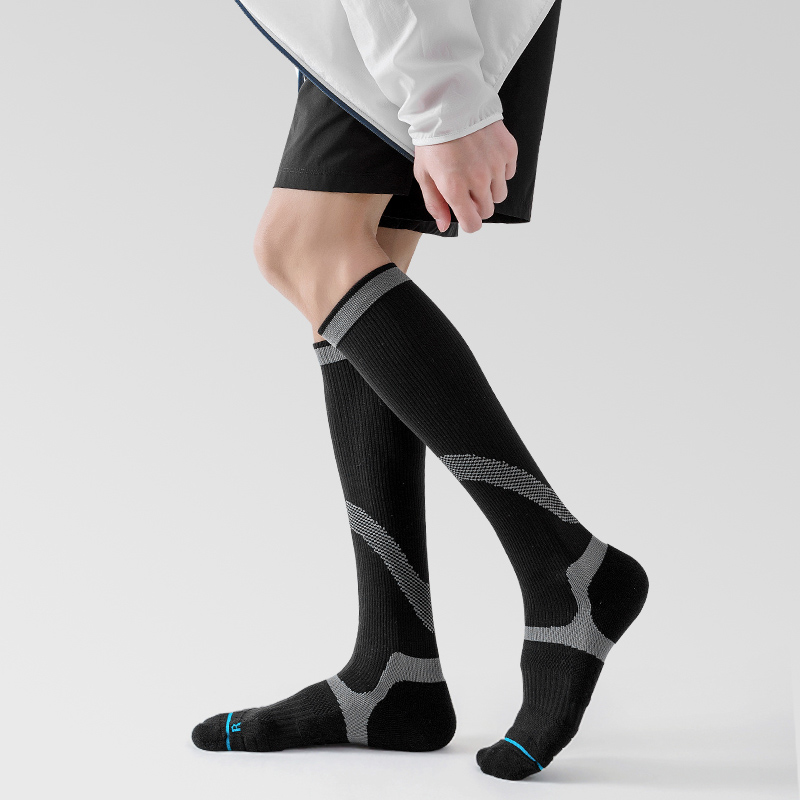 Kaus kaki kompresi bersepeda luar ruangan jacquard cerah