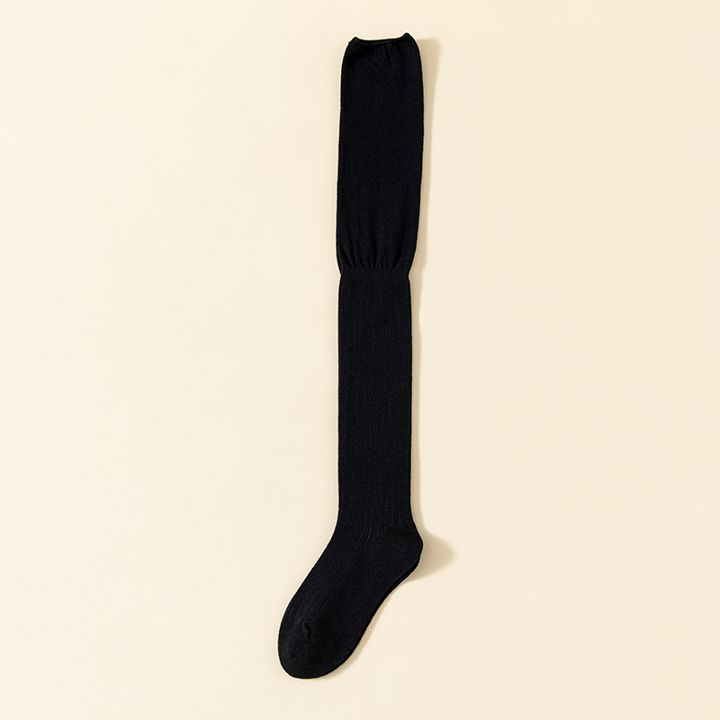Kaus kaki setinggi lutut wanita hitam seksi berbahan katun jarum tunggal