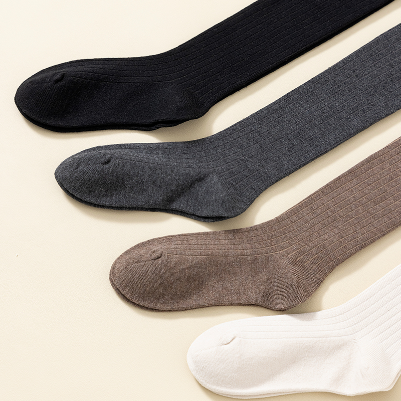 Kaus kaki setinggi lutut wanita hitam seksi berbahan katun jarum tunggal